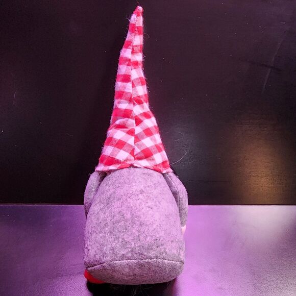 Red Plaid Valentines Day Plush Gnome with heart - Picture 3 of 4